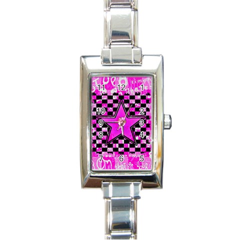 Pink Star Rectangle Italian Charm Watch from ArtsNow.com Front