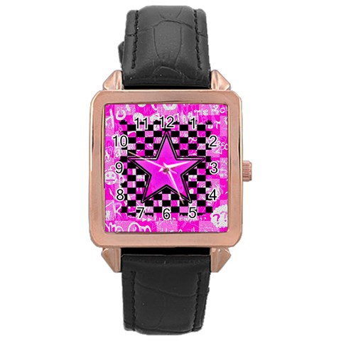 Pink Star Rose Gold Leather Watch  from ArtsNow.com Front