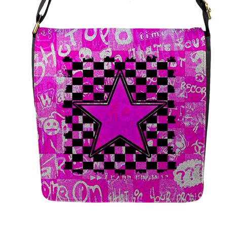 Pink Star Flap Closure Messenger Bag (L) from ArtsNow.com Front