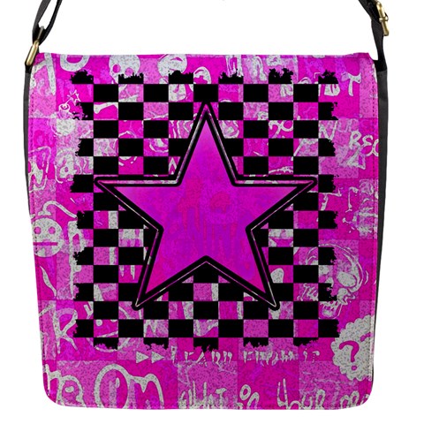 Pink Star Flap Closure Messenger Bag (S) from ArtsNow.com Front