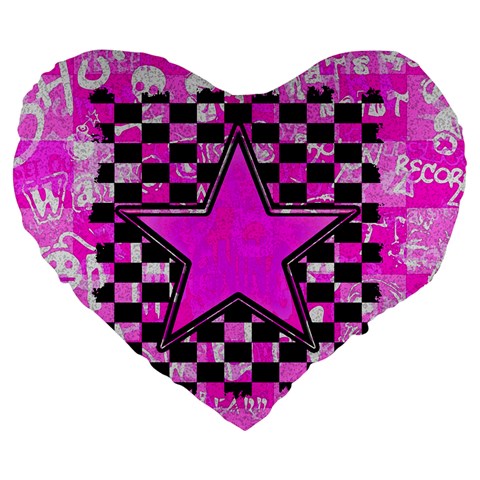 Pink Star Large 19  Premium Flano Heart Shape Cushion from ArtsNow.com Front