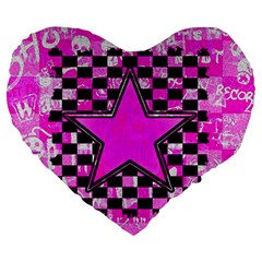 Pink Star Large 19  Premium Flano Heart Shape Cushion from ArtsNow.com Front