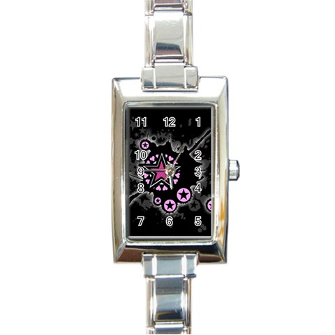 Pink Star Explosion Rectangle Italian Charm Watch from ArtsNow.com Front