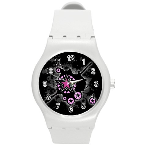 Pink Star Explosion Round Plastic Sport Watch (M) from ArtsNow.com Front