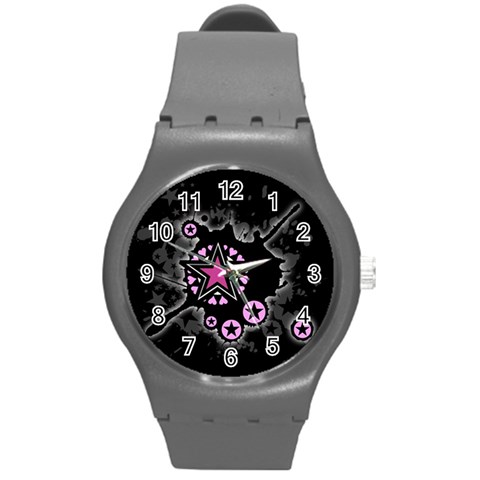 Pink Star Explosion Round Plastic Sport Watch (M) from ArtsNow.com Front