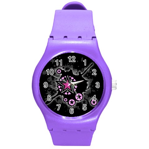 Pink Star Explosion Round Plastic Sport Watch (M) from ArtsNow.com Front