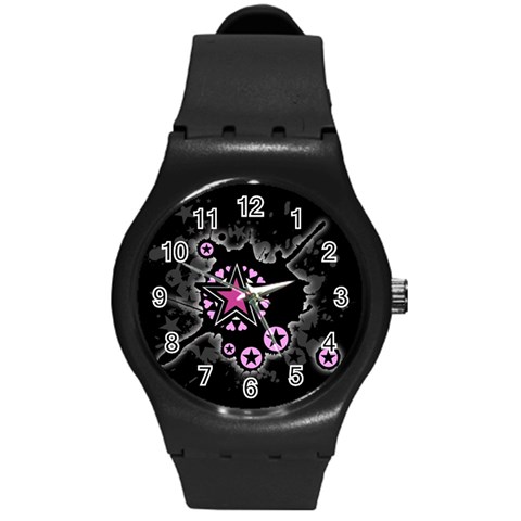 Pink Star Explosion Round Plastic Sport Watch (M) from ArtsNow.com Front