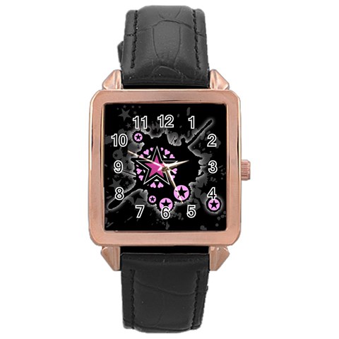 Pink Star Explosion Rose Gold Leather Watch  from ArtsNow.com Front