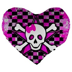 Pink Star Skull Large 19  Premium Heart Shape Cushion from ArtsNow.com Front