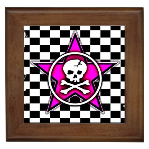 Pink Star Skull Checker Framed Tile from ArtsNow.com Front