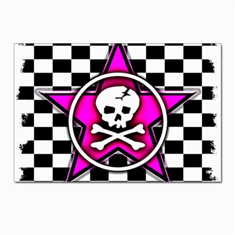 Pink Star Skull Checker Postcards 5  x 7  (Pkg of 10) from ArtsNow.com Front