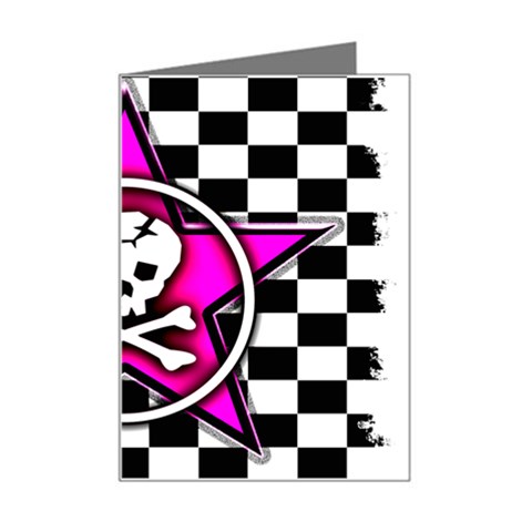 Pink Star Skull Checker Mini Greeting Card from ArtsNow.com Left