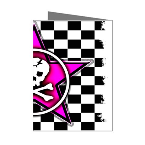 Pink Star Skull Checker Mini Greeting Cards (Pkg of 8) from ArtsNow.com Left