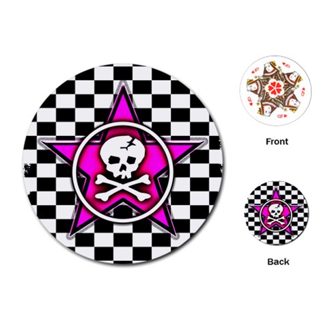 Pink Star Skull Checker Playing Cards Single Design (Round) from ArtsNow.com Front