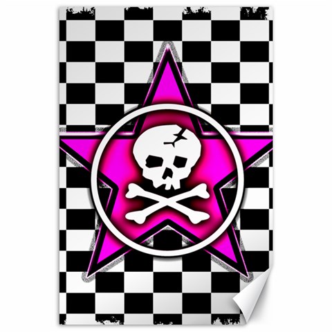 Pink Star Skull Checker Canvas 24  x 36  from ArtsNow.com 23.35 x34.74  Canvas - 1