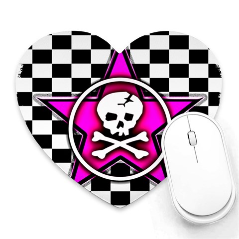 Pink Star Skull Checker Heart Mousepad from ArtsNow.com Front