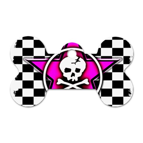 Pink Star Skull Checker Dog Tag Bone (Two Sides) from ArtsNow.com Front