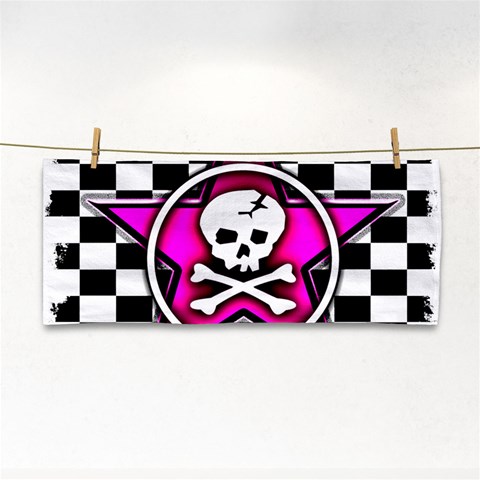 Pink Star Skull Checker Hand Towel from ArtsNow.com Front