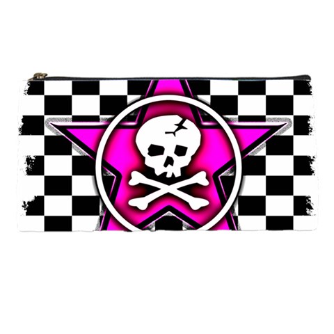 Pink Star Skull Checker Pencil Case from ArtsNow.com Front