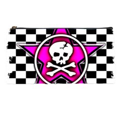 Pink Star Skull Checker Pencil Case from ArtsNow.com Front