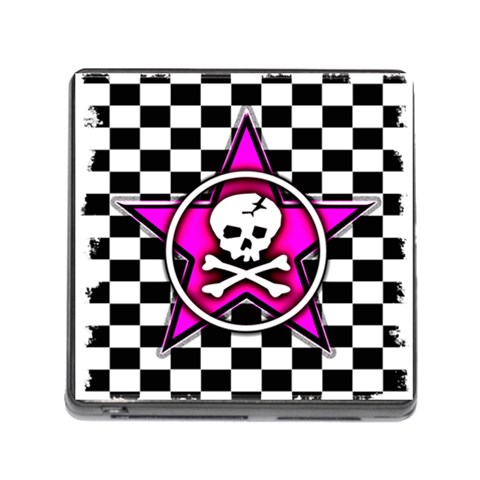 Pink Star Skull Checker Memory Card Reader (Square 5 Slot) from ArtsNow.com Front