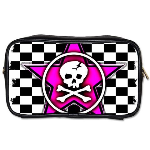 Pink Star Skull Checker Toiletries Bag (One Side) from ArtsNow.com Front