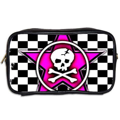 Pink Star Skull Checker Toiletries Bag (Two Sides) from ArtsNow.com Back