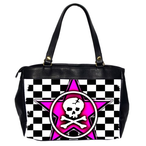 Pink Star Skull Checker Oversize Office Handbag (2 Sides) from ArtsNow.com Back