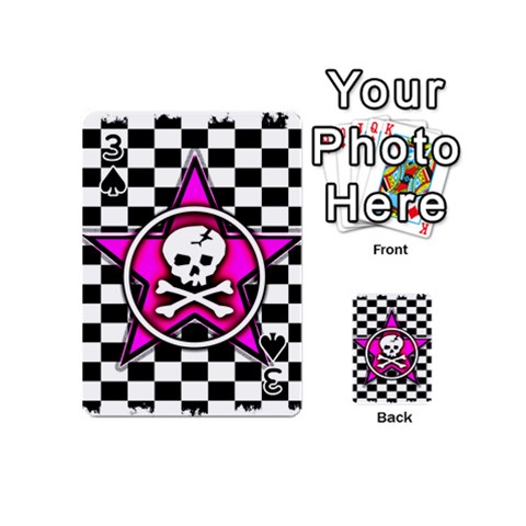 Pink Star Skull Checker Playing Cards 54 Designs (Mini) from ArtsNow.com Front - Spade3