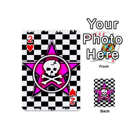 Pink Star Skull Checker Playing Cards 54 Designs (Mini) from ArtsNow.com Front - Heart2