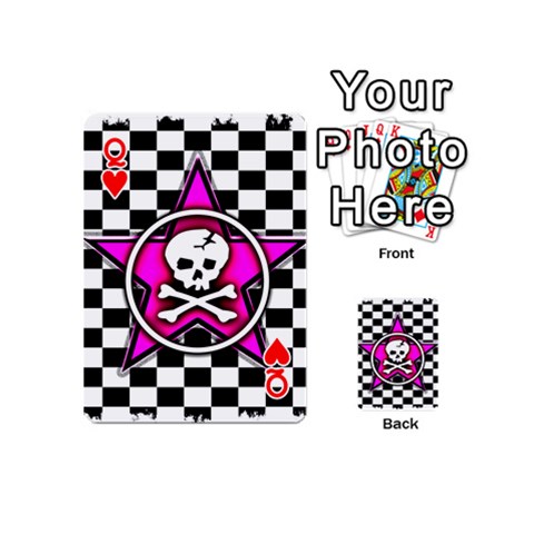 Queen Pink Star Skull Checker Playing Cards 54 Designs (Mini) from ArtsNow.com Front - HeartQ