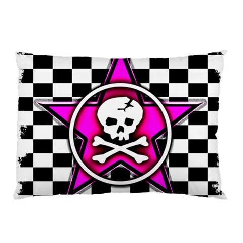 Pink Star Skull Checker Pillow Case (Two Sides) from ArtsNow.com Front