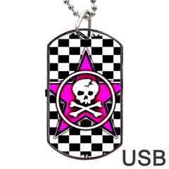 Pink Star Skull Checker Dog Tag USB Flash (Two Sides) from ArtsNow.com Front