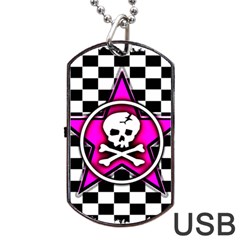 Pink Star Skull Checker Dog Tag USB Flash (Two Sides) from ArtsNow.com Back