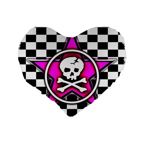 Pink Star Skull Checker Standard 16  Premium Heart Shape Cushion  from ArtsNow.com Back