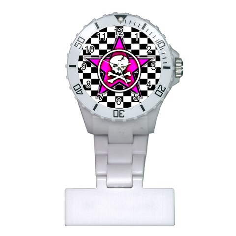 Pink Star Skull Checker Plastic Nurses Watch from ArtsNow.com Front