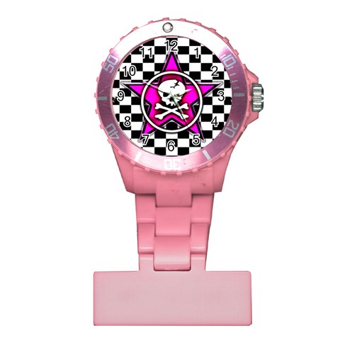 Pink Star Skull Checker Plastic Nurses Watch from ArtsNow.com Front