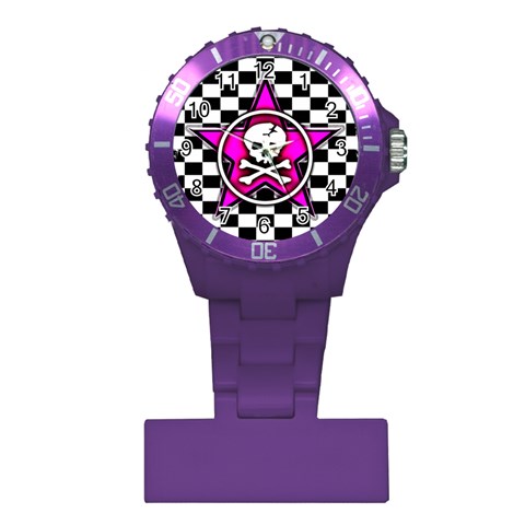 Pink Star Skull Checker Plastic Nurses Watch from ArtsNow.com Front