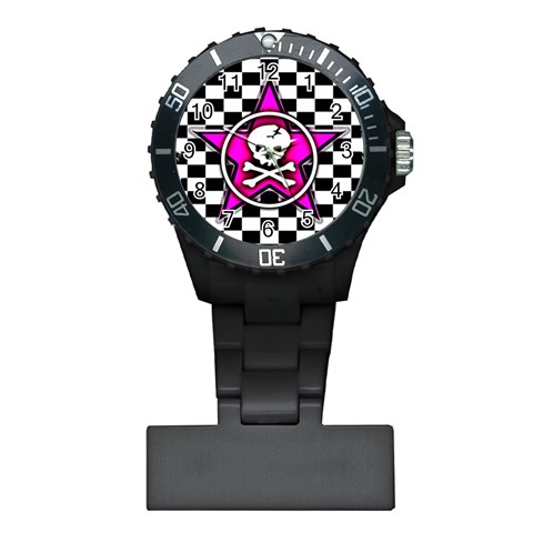 Pink Star Skull Checker Plastic Nurses Watch from ArtsNow.com Front