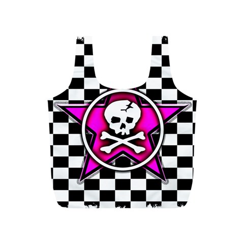 Pink Star Skull Checker Full Print Recycle Bag (S) from ArtsNow.com Front