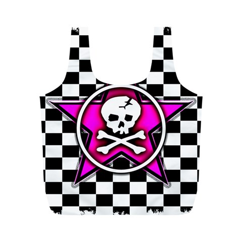 Pink Star Skull Checker Full Print Recycle Bag (M) from ArtsNow.com Front