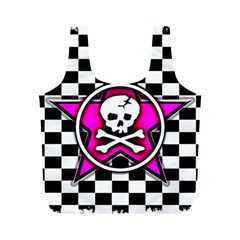 Pink Star Skull Checker Full Print Recycle Bag (M) from ArtsNow.com Front