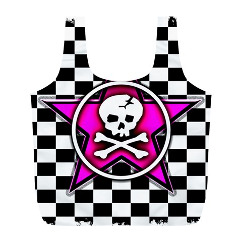 Pink Star Skull Checker Full Print Recycle Bag (L) from ArtsNow.com Front