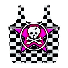 Pink Star Skull Checker Full Print Recycle Bag (L) from ArtsNow.com Front