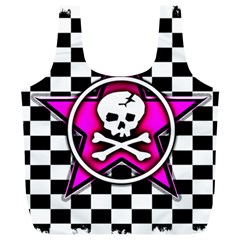 Pink Star Skull Checker Full Print Recycle Bag (XL) from ArtsNow.com Front