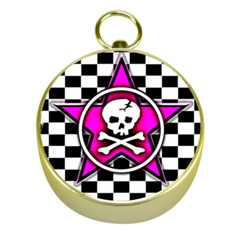 Pink Star Skull Checker Gold Compass from ArtsNow.com Front