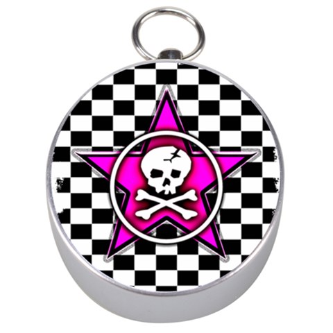 Pink Star Skull Checker Silver Compass from ArtsNow.com Front