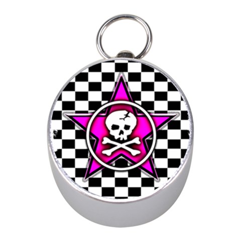 Pink Star Skull Checker Silver Compass (Mini) from ArtsNow.com Front