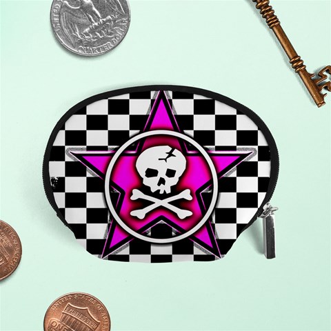 Pink Star Skull Checker Accessory Pouch (Small) from ArtsNow.com Front