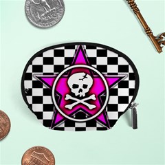 Pink Star Skull Checker Accessory Pouch (Small) from ArtsNow.com Front